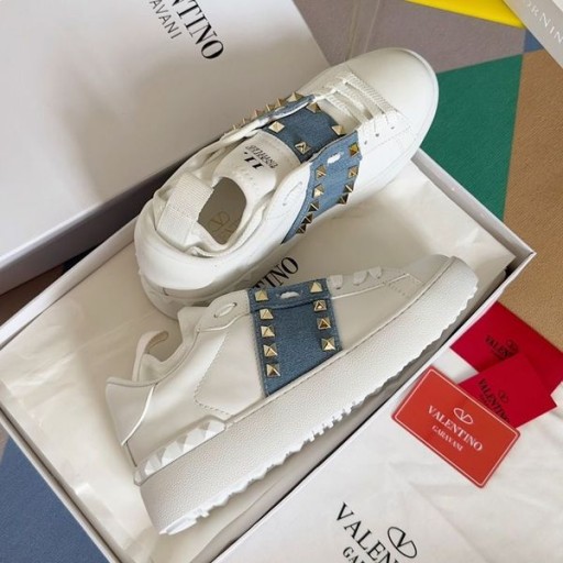 Valentino Rockstud Sem Título Tênis Unissex Bezerro Branco/Azul
