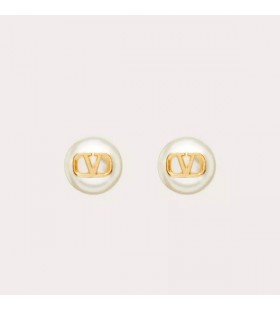 Valentino Micro VLogo Assinatura De Brincos Em PÃ©rolas Com Metal, Ouro