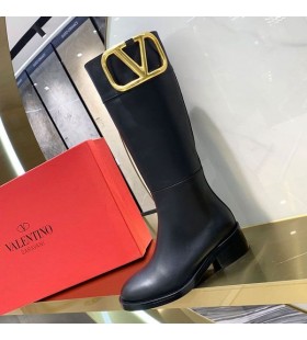 Valentino Supervee Joelho Tornozelo Botas De Mulheres Pelica Preto