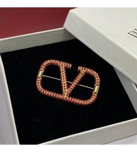 Valentino VLogo Aláírás Bross Fém Kristályok Arany/Piros