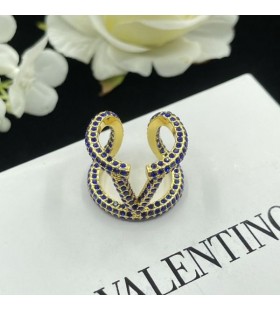 Valentino VLogo Aláírás Nyitott Gyűrű Fém Swarovski Kristályok Arany/Kék