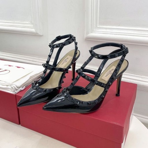 Valentino Rockstud Rúitín Strap Caidéil Mná Leathar Paitinne Dubh