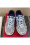 Valentino MS-296D Íseal-Barr Sneaker Fir Fabraic Agus le Calfskin Gorm/Silver