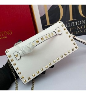 Valentino Beag Rockstud Wristlet Clutch Le Slabhra Calfskin BÃ¡n