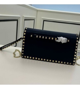 Valentino MÃ³r Rockstud Wristlet Clutch Le Slabhra Calfskin Navy Blue