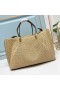 Valentino Medio VLogo Firma Shopping Bag Con Romano Borchie In Sintetico Riffia Beige