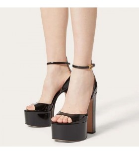 Valentino Tan-Go Piattaforma Sandali Con Cinturino Alla Caviglia Donna In Vernice Nero