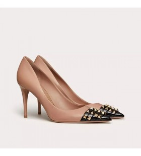 Valentino Rockstud Pompe Con Borchie Puntale In Donne In Pelle Liscia Rosa/Nero