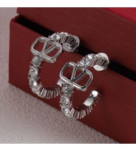Valentino Mini VLogo Firma Orecchini In Metallo Con Cristalli Swarovski Argento