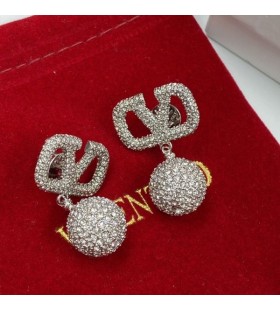 Valentino Mini VLogo Firma Orecchini Pendenti In Metallo Con Sfere Di Cristallo D'Argento