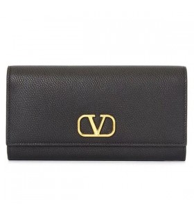 ヴァレンティノ大VLogo署名Bifold財布、粒状感をCalfskin黒