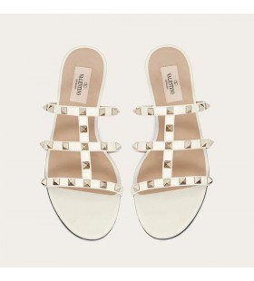 ãƒ´ã‚¡ãƒ¬ãƒ³ãƒ†ã‚£ãƒŽRockstudã‚¹ãƒ©ã‚¤ãƒ‰ã®å¥³æ€§Calfskinç™½