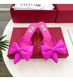 ヴァレンティノVLogo弓ハイヒールMule女性絹紫