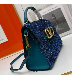 Valentino Small Vsling Handbag With 3D Embroidery In Calfskin Green/Blue