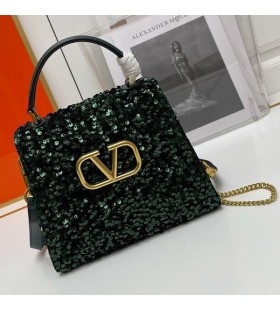 Valentinoå°Vslingã®ãƒãƒ³ãƒ‰ãƒãƒƒã‚°3Dåˆºç¹ã«Calfskinç·‘