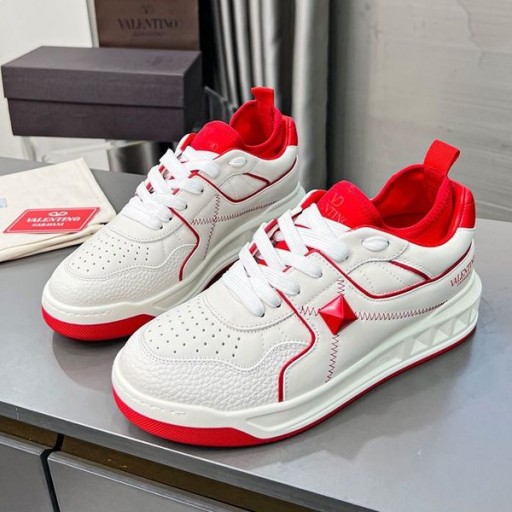 Valentino En Stud Midten Av Sneakers Unisex Nappa Skinn Og Stoff, Hvit/Rød