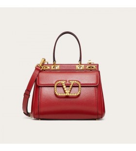 Valentino Middels Rockstud Veske I Kornet Kalveskinn RÃ¸d