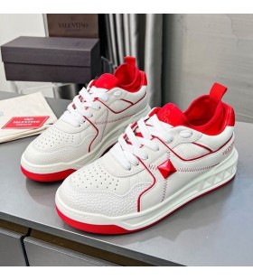 Valentino En Stud Midten Av Sneakers Unisex Nappa Skinn Og Stoff, Hvit/Rød