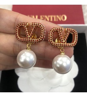 Valentino Mini VLogo Signatur Anheng Ã˜redobber I Metall Med Krystaller og Perler Gull/RÃ¸d