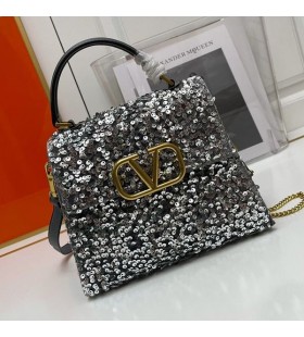 Valentino Små Vsling Veske Med 3D-Broderi I Kalveskinn Grå