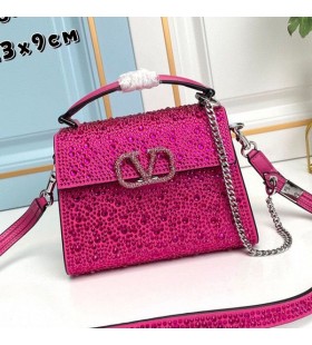 Valentino Mini Vsling Veske Med Glitrende Krystaller I Kalveskinn Rose/SÃ¸lv