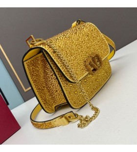 Valentino SmÃ¥ Vsling Crossbody-Veske Med Glitrende Krystaller I Semsket Skinn Gul