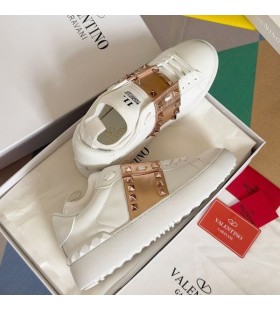 Valentino Rockstud Uten Tittel Joggesko Unisex Kalveskinn Hvit/Gull