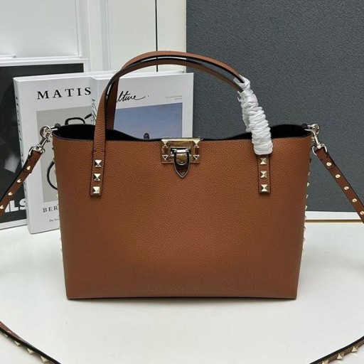 Mała Torba-тоут Valentino Rockstud Z wewnętrzną Osłoną z Ziarnistej skóry Cielęcej brązowy