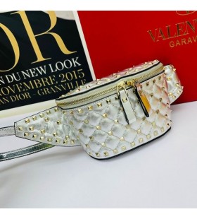 Saszetka torba Valentino Small Rockstud Spike z srebrno-złoty skóry Jagnięcej