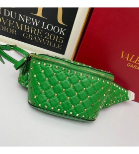 Duża Saszetka torba Valentino Rockstud Spike z zielonej Owczej skóry