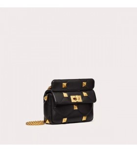 MaÅ‚a Rzymska torba Valentino Na szpilce Na ramiÄ™ Ze skÃ³ry Nappa Czarny/zÅ‚oty kolor