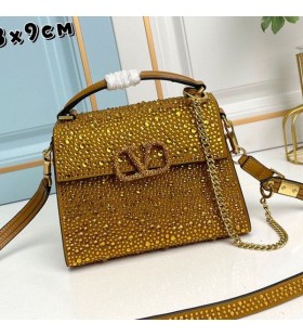 Torebka Valentino Mini Vsling Z Błyszczącymi Kryształami z Cielęcej skóry koloru Brązowego