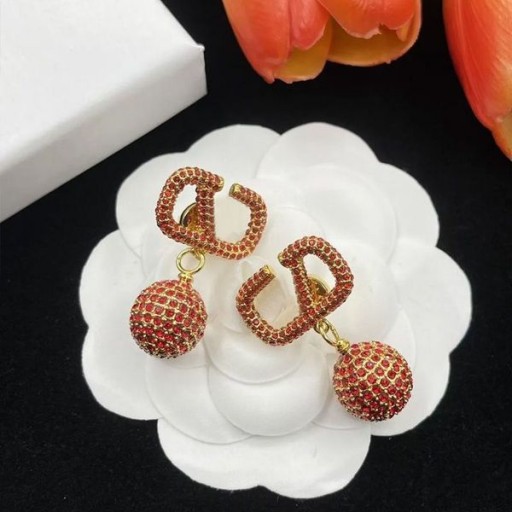 Valentino Mini VLogo Semnătura Pandantiv Cercei Din Metal Cu Bile De Cristal De Aur/Roșu