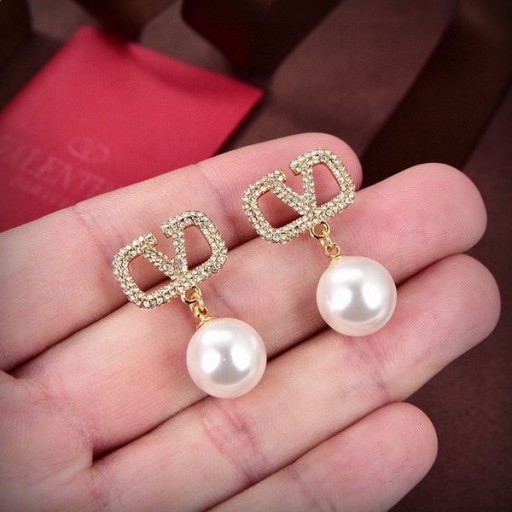 Valentino Mini VLogo Semnătura Cercei Pandantiv Din Metal Cu Cristale si Perle de Aur