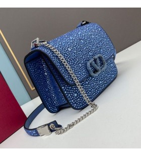 Valentino Mici Vsling Geanta Crossbody Cu Cristale StrÄƒlucitoare Din Piele Intoarsa Bleumarin