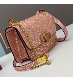 Valentino Mici Vsling Geanta Crossbody Cu Cristale StrÄƒlucitoare ÃŽn Piele De CÄƒprioarÄƒ Cherry