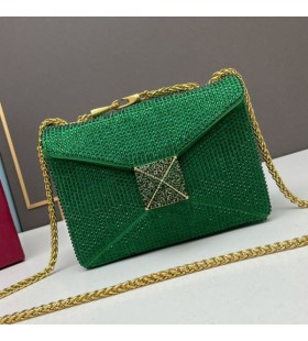 Valentino Mic Stud Geanta Crossbody Cu LanÈ› È™i Spumante, Cristale, Din Piele intoarsa Verde