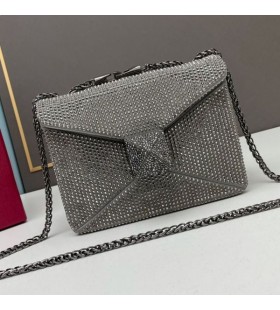 Valentino Mic Stud Geanta Crossbody Cu Lanț și Spumante Știfturi În piele de Căprioară Gri