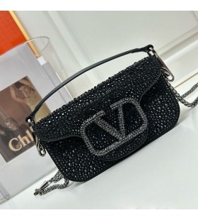 Valentino Loco Geantă De Umăr Cu Spumant Știfturi În Piele De Căprioară Negru