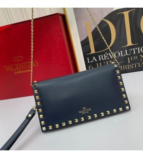 Valentino Mici Rockstud Curelușă De Ambreiaj Cu Lanț În Piele De Vițel Bleumarin