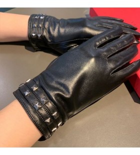 Valentino Rockstud Gloves With Two-Straps Women Sheepskin Black