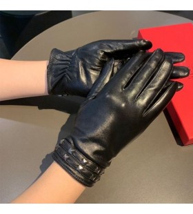 Valentino Rockstud Gloves With Two-Straps Women Sheepskin Black