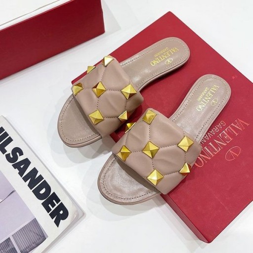 Ženske Japanke-Dugmad Valentino Roman Od Napa Kože Ružičaste Boje