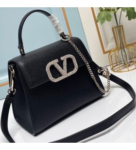 Mala Torbu Valentino Vsling S Izvezenim Draguljima Od Zrnate Teleće kože Crne boje