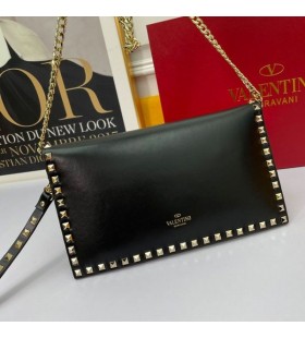 Клатч-narukvica Valentino Large Rockstud S Lancem Od Teleće Kože Crnog/Zlatne Boje