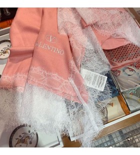Valentino VLogo Signature Sacrf Ženski Kašmir S Čipkom Ružičaste Boje