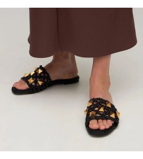 Valentino Rimski Klinac Slajdova Ženska Pletena Koža Crne Boje