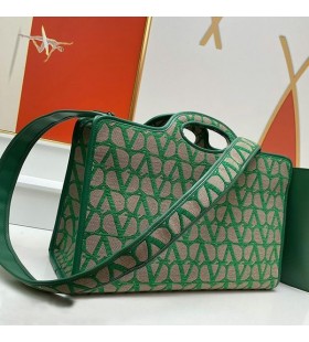 Valentino Stora La Troisieme Shopping Väska I Toile Iconographe Tyg Grön