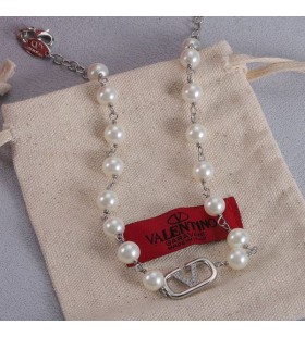 Valentino Supervee Halsband I Metall Med PÃ¤rlor och Kristaller Silver