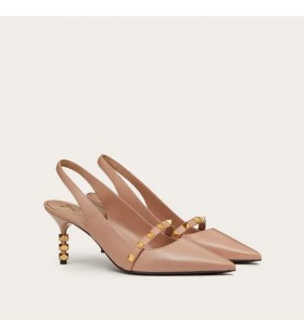Valentino Rockstud Slingback Pumpar Med Skulpterade Hälen Kvinnor Caflskin Rosa